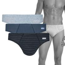 Kit 3 Cueca Slip Adulto Masculina Básica Lisa em Algodão Lupo Original