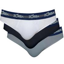 Kit 3 Cuecas 100% Algodão Slip Zorba 243 Preto/Grafite/Branco Kit 3 Cuecas 100% Algodão Slip Zorba 243 Preto/Grafite/Branco