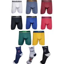 Kit 3 Cuecas Box Boxer Ciclista Ciclismo Long Leg + 3 Pares Meias Cano Longo Alto Esportiva