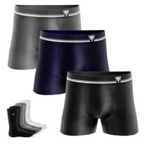 Kit 3 Cuecas Boxer Cavalera Original e 3 Pares Meia Sandrini