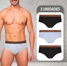 Kit 3 cuecas Lupo Slip Tradicional Elastico com logo algodão 524