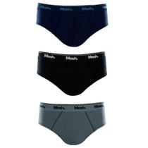 Kit 3 Cuecas Slip 100% Algodão Mash - Azul/Preto/Cinza
