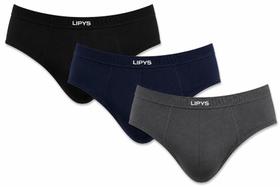 Kit 3 Cuecas Slip Algodao Plus Size Lipys - Ref356 Tamanho:GG1Cor:PretoGenero:Masculino Kit 3 Cuecas Slip Algodao Plus Size Lipys - Ref356 Tamanho:GG1Cor:PretoGenero:Masculino
