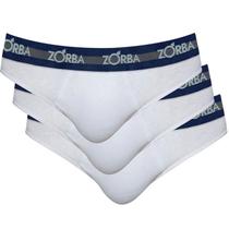 Kit 3 Cuecas Slip Brancas Zorba 243 Algodão