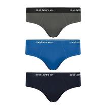 Kit 3 Cuecas Slip Marinho/Chumbo/Azul Selene 11900.001 Kit 3 Cuecas Slip Marinho/Chumbo/Azul Selene 11900.001