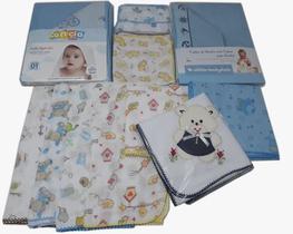 Kit 3 cueiro 8 fraldas 2 toalhas banho capuz Menino Kit 3 cueiro 8 fraldas 2 toalhas banho capuz Menino