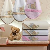 Kit 3 Cueiro Manta Bordado Flanelado Maternidade Luxo Bebê