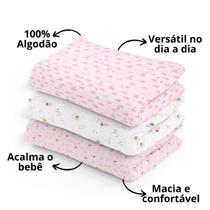 Kit 3 cueiro manta estampado aconchego bebe protegido papi