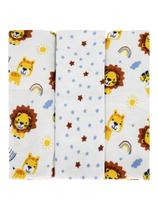 Kit 3 Cueiros Bebê Estampado 100% Algodão Bublim 50Cm X 80Cm Menino Cor:Leão
