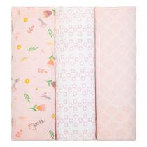 Kit 3 Cueiros Papi Flanelados 80x80cm Estampa Tulipa Rosa