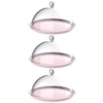 Kit 3 Cúpulas Plástico 25cm Bolos Tortas Doces Pratos Rosa Himalaia Bubble Crippa