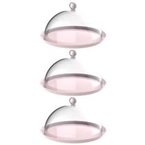 Kit 3 Cúpulas Plástico 25cm Bolos Tortas Doces Pratos Rosa Himalaia Bubble Crippa
