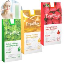 Kit 3 Cx de Folha Pronta Depilação Facial Cera Fria Depiladora Depilatória Sobrancelha Buço Depilflax