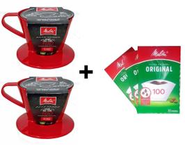 kit 3 cx Filtro Papel 2 Suporte plást Melitta nº100 Vermelho