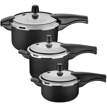 Kit 3 de Panelas de Pressão Tramontina Vancouver Preta 3L 4,5 Lts e 6Litros Effect 3 peças