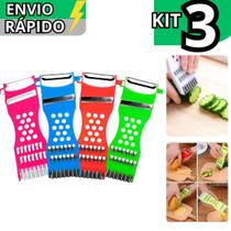 Kit 3 Descascador Ralador Fatiador Multifuncional 5 em 1 de Legumes Frutas Alimentos Prático Kit 3 Descascador Ralador Fatiador Multifuncional 5 em 1 de Legumes Frutas Alimentos Prático