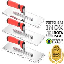 Kit 3 Desempenadeiras Dentada Fino Médio Grosso Aço Inox Soldada Sem Parafusos Ergonômica Premium