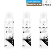 Kit 3 Desodorante Aerosol Francis Masculino Branco Invisible