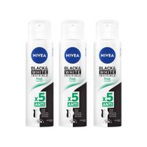 Kit 3 Desodorante Antitranspirante Aerosol Nivea Invisible Black & White Fresh 150ml