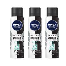 Kit 3 Desodorante Antitranspirante Aerosol Nivea Men Invisible Black & White Fresh 150ml
