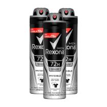Kit 3 Desodorante Antitranspirante Aerosol Rexona Men Invisible com 150ml