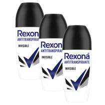 Kit 3 Desodorante Antitranspirante Rexona Invisible Roll-on com 50ml