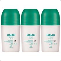 KIT 3 Desodorante Antitranspirante Roll On Invisível Anti Manchas Natura Kaiak Aero Masculino 75mL Cada