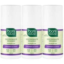 Kit 3 Desodorante Boni Natural Roll-On Natural Coco E Magnésio Vegano Lavanda 24Hrs Proteção 55ml