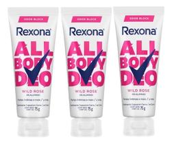 kit 3 DESODORANTE CREAM ALL OF BODY REXONA WOMEN WILD ROSE 75GR kit 3 DESODORANTE CREAM ALL OF BODY REXONA WOMEN WILD ROSE 75GR