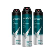 Kit 3 Desodorante Masculino em Aerosol Rexona Sem Perfume Anti-transpirante Frescor Ativo Duradouro 72h 150ml