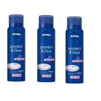 Kit 3 Desodorante Nivea Protect & Care 150ml 0%Álcool -Nivea