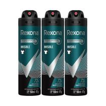 Kit 3 Desodorante Rexona Invisible Masculino Aerosol Antitranspirante 72 horas 150ml