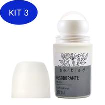 Kit 3 Desodorante Roll-On Natural Neutro 50Ml - Herbia