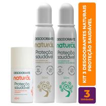 Kit 3 Desodorante Vegano Natural Camomila/Erva Cidreira, Melaleuca/Aloe Vera 120ml, Rosa Mosqueira 60ml Orgânico Natural