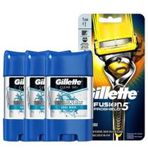 Kit 3 Desodorantes Gillette Ant. Clear Gel Cool Wave 82g + Aparelho Proshield