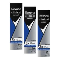 Kit 3 Desodorantes Rexona Men Clinical Clean 150ml Kit 3 Desodorantes Rexona Men Clinical Clean 150ml