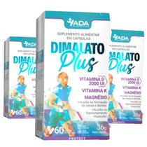 Kit 3 Dimalato Plus 180 Cápsulas Magnésio 3 em 1 K2 Mk7 Menaquinona vitamina D3 Puro Concentração