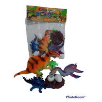 Kit 3 Dinossauros Coloridos + Ovos E Acessórios