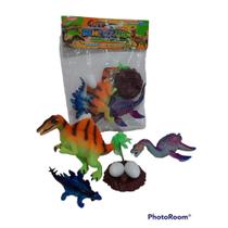 Kit 3 Dinossauros Coloridos + Ovos E Acessórios