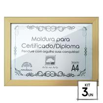 Kit 3 Diplomas Premium Madeira A4 com Tela de Acetato e MDF
