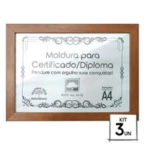 Kit 3 Diplomas Premium Madeira A4 com Tela de Acetato e MDF