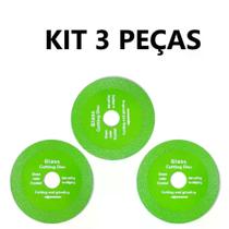 Kit 3 Disco de corte vidro Garrafa Espelho Ceramica Marmore Pedra 100mm Lamina Serra Diamante