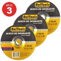 Kit 3 Disco Desbaste 7x7/8 Corte Metal Beltools