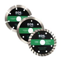 Kit 3 Discos de Serra Mármore Corte Diamantado Segmentado, Contínuo e Turbo 110m 110x20x10 - EOS