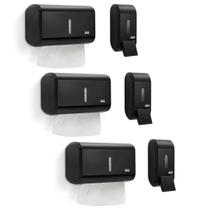 Kit 3 Dispenser Papel Toalha + 3 Saboneteira 400 Ml Compacto Urban Preto Premisse