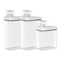 Kit 3 Dispensers para Lavanderia 2,3 L e 1,5 L Organizadores de Sabão/Amaciante Flow Ou