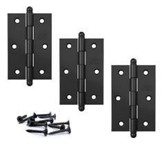 Kit 3 Dobradiças Para Porta Preto Fosco Stam Com Parafusos Kit 3 Dobradiças Para Porta Preto Fosco Stam Com Parafusos