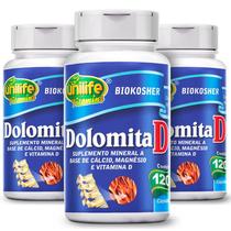 KIT 3 DOLOMITA D Magnésio Cálcio Vit D 120 Cáps 950mg UNILIFE