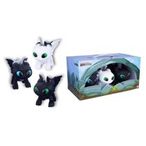 Kit 3 Dragões Mini Dawn Dusk e Eclipse Baby Dragões Dreamworks Como Treinar seu Dragão