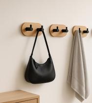 Kit 3 Duplas De Gancho Adesivo Bambu e Metal Sem Furo Kit 3 Duplas De Gancho Adesivo Bambu e Metal Sem Furo